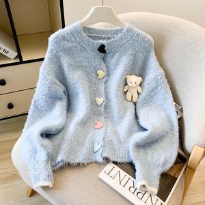 3040 # petit ours poupée tricoté Cardigan <span class=keywords><strong>pull</strong></span> femmes automne et <span class=keywords><strong>hiver</strong></span> nouveau Style ample doux collant <span class=keywords><strong>pull</strong></span> à manches longues <span class=keywords><strong>manteau</strong></span> - Product Image 3