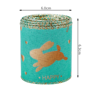 MSD Single Face Cartoon Wired Edge 2.5 Inch Burlap <strong>Easter</strong> <strong>Ribbon</strong> for Crafts &amp; Decoration - Product Image 2
