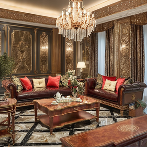 Ensemble de canapés en velours sculpté en acajou, style européen classique et luxueux, <span class=keywords><strong>pour</strong></span> villas et hôtels sur mesure (FF&E), idéal <span class=keywords><strong>pour</strong></span> salons classiques européens élégants. - Product Image 3