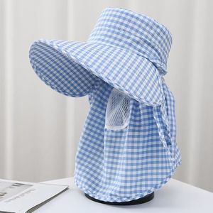 Chapeau de cueilleur de thé à large bord respirant, protection solaire, cache-visage et cache-cou, idéal pour l'extérieur printemps-été, motif à carreaux - Product Image 3