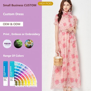 MANNI Chiffon <strong>Flo</strong> Print Dresses With Scarf, Elastic Waist Light and Elegant Long Dress - Product Image 1