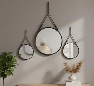 Miroir mural contemporain décoratif en cuir noir avec sangle de suspension, écologique, léger, pour salon, chambre à coucher, hôtel - Product Image 2