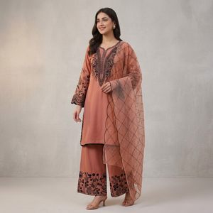 Robe traditionnelle indienne pakistanaise pour femmes en rayonne, longueur cheville, avec broderie noire, tenue décontractée, coupe ample - Product Image 1