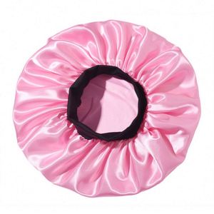 Grand bonnet de nuit en satin noir avec bande élastique douce, large bord, foulards en soie, turbans pour femmes et filles - Product Image 2