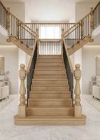Escalier droit moderne d'intérieur avec rampe en acier et bois