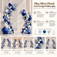 Gapura Bunga Hydrangea Biru Perak dengan Rangka Logam Kolom Ganda, Latar Belakang Bunga Sutra untuk Pesta Pernikahan