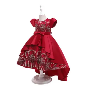 2023 été princesse robe pour filles anniversaire robe de mariée enfants fille robe de soirée arc brodé traînant robes de demoiselle d'honneur