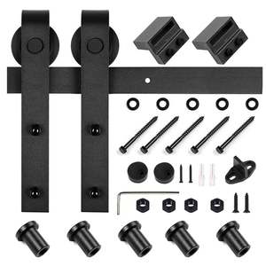 Kit de Ruedas para Puerta Corredera en Forma de J WEKIS de 6.6 Pies, Riel Deslizante de Acero al Carbono Negro, Herrajes para Puerta Corredera para Uso en Almacenes o Apartamentos - Product Image 1