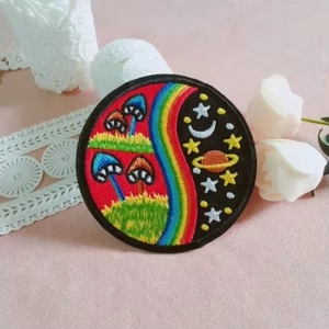 Patch brodé rond Yin Yang Arc-en-ciel Champignon Espace, Applique psychédélique Lune É<span class=keywords><strong>toile</strong></span> Planète pour Sac à Dos Bohème - Product Image 1