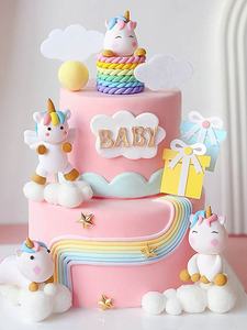 Decoración para Pasteles, Adornos para Pasteles <span class=keywords><strong>de</strong></span> Cumpleaños para Niños, Lindos Unicornios, Cestas, Nubes, Globos, Lazos - Product Image 2