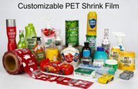 Manchon d'étiquetage thermorétractable en film PET imprimable personnalisé pour bouteilles d'eau, de jus et de boissons énergisantes - Qualité alimentaire pour snacks et sandwichs souples