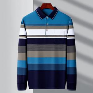Smartyicadeau — Polo manches longues pour hommes, en coton uni, à rayures, Logo personnalisé imprimé, OEM, bleu - Product Image 3