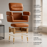 Moderner brauner Leder-Akzentsessel, Einzelsofa, Loungesessel für Wohnzimmer und Gästezimmer