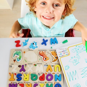 Alfabeto lettera numero tavolo da disegno bambini forma educativa giocattolo abbinato giocattoli educativi per bambini in legno a doppia faccia - Product Image 2