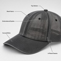 Casquettes de baseball Enodtter brodées 100 % coton à 6 panneaux pour hommes et femmes, modèle Captain (noir délavé), ajustables, toutes saisons, avec métal