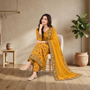 Conjunto de Salwar Kameez para Mujer, Estampado Floral, Cuello en V, Traje de Algodón Puro con Dupatta, Ropa Casual para Bodas - Product Image 3