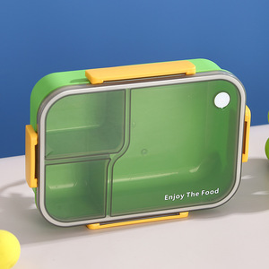 Boîte à lunch Bencircle XW07 en plastique, matériau PP, 1450 ml, rectangulaire, simple couche, avec cuillère, couvercle gris foncé - Product Image 1