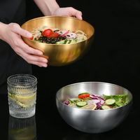 Grand Bol de Cuisine Coréen en Acier Inoxydable 5L Haute Capacité, Multifonctionnel, Doré, pour Salades, Nouilles, Fruits et Mélange de Couleurs, Compatible Lave-Vaisselle