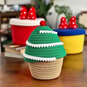 Christmas Tree Shape Cotton Rope Storage Basket With Lid 26cm Height For Desk Bedroom Organization Modern Handmade Design - Product Image 3