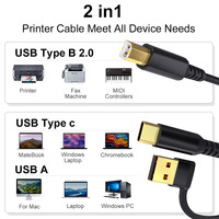 Nouveau câble de données USB plaqué or pour imprimante, charge rapide, USB vers Type-C, connecteur B mâle deux-en-un, tressé, dédié aux imprimantes
