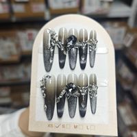 Ongles à presser personnalisés 3D œil de chat longs français en acrylique avec strass complets 10 pièces réutilisables en gros