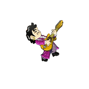 Épingles de revers en émail souple, design personnalisé, motif chanteur avec guitare, violet scintillant, en métal, tendance - Product Image 1