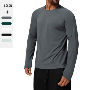 T-shirt à manches longues sans couture pour homme, coupe ajustée, avec <span class=keywords><strong>logo</strong></span> personnalisé, sportif, décontracté, respirant, à séchage rapide, tricoté, pour le sport et les activités de plein air - Product Image 1