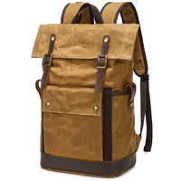 Tas Ransel Kanvas Batik Retro Kulit Crazy Horse Multi-Fungsi Tahan Air untuk Laptop, Dilengkapi Lapisan Poliester yang Dapat Diperluas