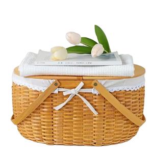 Panier de rangement en tissu ovale fait à la main écologique 100% avec poignée mobile multifonction pour organisateur de pique-nique - Product Image 3