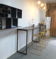 Fil d'acier simple carré bois marbre haute tables de bar