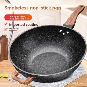 Wok Antiaderente Black Diamond Maifanite con Manici Laterali e Coperchio in Acciaio Inox, Padella per Frittura a Basso Contenuto di Olio, Compatibile con Fornelli a Gas - Product Image 2
