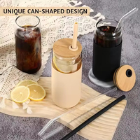 Verres à boire en verre 16oz très demandés avec manchon isolant en silicone, paille rabattable et couvercle en bambou – Réutilisables et compatibles lave-vaisselle pour jus et bière
