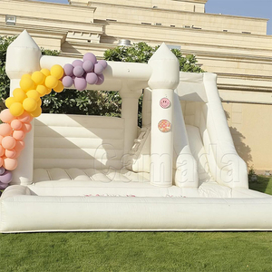Blanco con foso y tobogán de bolas, castillos inflables para interiores y exteriores, Decoración de casa de rebote, fiesta de boda - Product Image 3