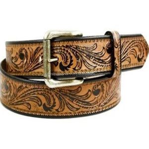 Ceinture en cuir pleine fleur de style vintage, sculptée à la main, avec motifs floraux en relief, pour hommes et femmes - Product Image 2