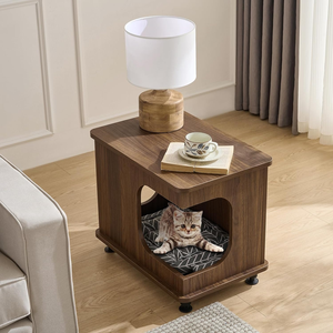 Wooden <b>Cat</b> Beds for Indoor <b>Cats</b> 2-in-1 <b>Cat</b> <b>Hideaway</b> & Side Table with 3" Raised Legs - Sturdy <b>Cat</b> Furniture Can Be Customized - Product Image 5