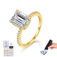 Bague de mariée pour femme en argent 925 plaqué or/rhodium, sertie de moissanite ou de zircon cubique taille émeraude 1-4 carats, avec tige pavée et marquage officiel