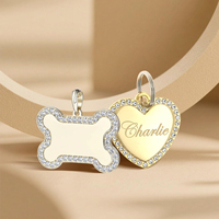 Plaques d'identification personnalisées pour animaux de compagnie (chiens et chats) en forme d'os ou de cœur, ornées de strass, gravables avec nom et coordonnées, pour Petco et accessoires d'identification.