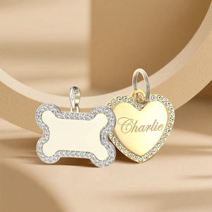 कस्टम डायमंड पालतू कुत्ते बिल्ली टैग आईडी हड्डी के दिल के आकार में गैंडा प्लेटें उत्कीर्ण नाम और पेटको और आईडी एक्सेसरीज़ के लिए संपर्क जानकारी - Product Image 3