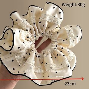 Chouchous en dentelle française pour femmes, à pois, grands élastiques à cheveux, accessoires de coiffure élégants pour filles et adolescentes - Product Image 3