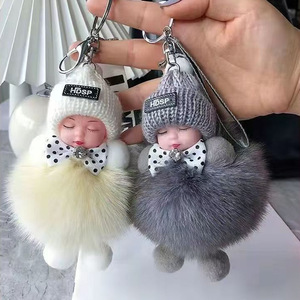 Sweet Cute Sleeping Baby Doll Keychain Pom Pom Rabbit Fur Ball <b>Key</b> Chain Fluffy <b>Car</b> <b>Key</b> <b>Ring</b> Bag Charm Gift Plush Fur <b>Key</b> Chains - Product Image 5