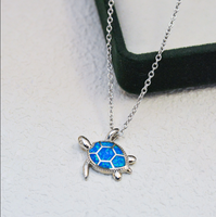 Tortue d'opale bleue Collier en argent sterling 925 Style hawaïen du vent de l'océan