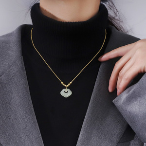 Longevity Lock Necklace Hetian Jade Pendant Gold Chain Women's Clavicle Jewelry Everyday Wear - Product Image 1