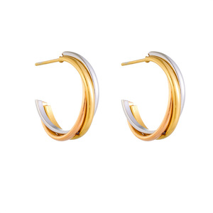 Geometric Hoop Earrings Gold Silver Two Tone Stainless Steel C Shape Fashion Jewelry For Women - Product Image 5