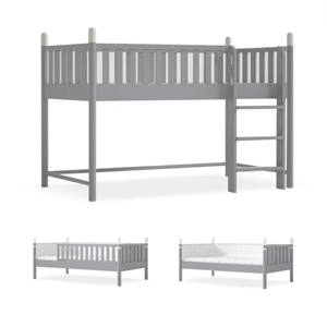 3-in-1 Convertible Grey Solid Wood Loft <b>Bed</b> Space-Saving Kids Bedroom Furniture with Safety Guardrails - Product Image 1