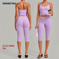 Ensemble deux pièces Halter Capri pour femme, dos ouvert, coussinets amovibles, haut court, taille haute élastique, tenue de randonnée