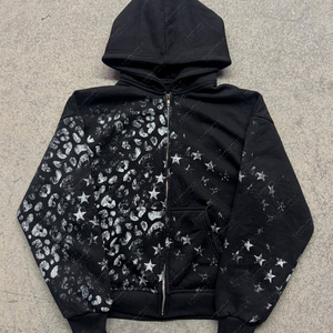 Veste à capuche rétro Streetwear sur mesure pour hommes de haute qualité 100% coton lavé à l'acide surdimensionné fortement imprimé avec fermeture éclair - Product Image 1