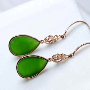 SGARIT Luxury 18K Gold <b>Drop</b> <b>Earrings</b> with Oval Cut Natural Hetian Nephrite Jade Translucent Stone NGTC Certified Size 10x13mm - Product Image 4