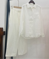 Ensemble en lin de haute qualité LP – Style décontracté minimaliste, esprit Old Money, coupe ample et polyvalente, idéal pour l'été, longueur au-dessus du genou, manches longues unies avec empiècements