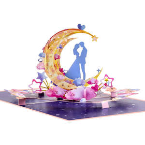 Carte d'amour 3D pop-up faite à la main, couples sur la lune, pour anniversaire, Saint-Valentin, anniversaire de mariage, occasions spéciales, impression UV DIY - Product Image 2