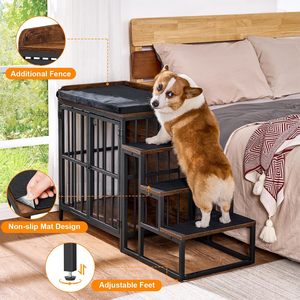Perrera de madera marrón rústica para perros, puertas dobles, muebles de caja para perros de interior con cojín, cama resistente para mascotas, perros pequeños/medianos - Product Image 3